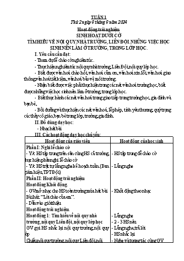 Kế hoạch bài dạy Lớp 1 - Tuần 1 - Năm học 2024-2025 - Đoàn Thị Nhung