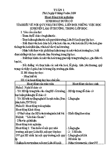 Kế hoạch bài dạy Lớp 1 - Tuần 1 - Năm học 2024-2025 - Lê Thị Hồng Thắm