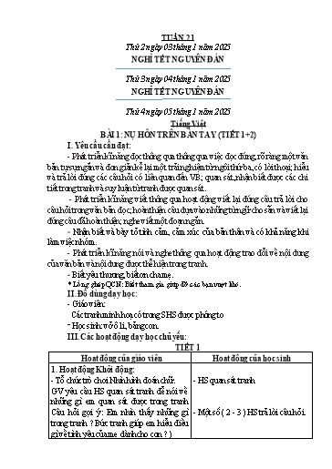 Kế hoạch bài dạy Lớp 1 - Tuần 21 - Năm học 2024-2025 - Đoàn Thị Nhung