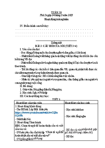 Kế hoạch bài dạy Lớp 1 - Tuần 28 - Năm học 2024-2025 - Lê Thị Hồng Thắm