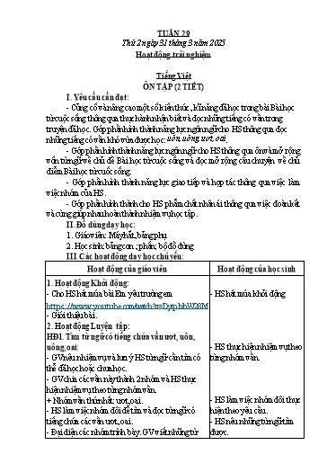 Kế hoạch bài dạy Lớp 1 - Tuần 29 - Năm học 2024-2025 - Lê Thị Hồng Thắm