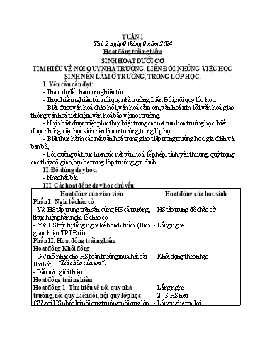 Kế hoạch bài dạy Lớp 2 - Tuần 1 - Năm học 2024-2025 - Nguyễn Thị Lan