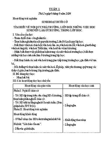 Kế hoạch bài dạy Lớp 2 - Tuần 1 - Năm học 2024-2025 - Phạm Thị Thu Hiền