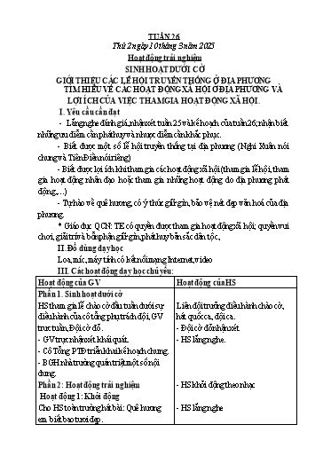Kế hoạch bài dạy Lớp 2 - Tuần 26 - Năm học 2024-2025 - Nguyễn Thị Lan