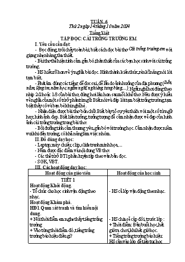 Kế hoạch bài dạy Lớp 2 - Tuần 6 - Năm học 2024-2025 - Hồ Thị Hoài