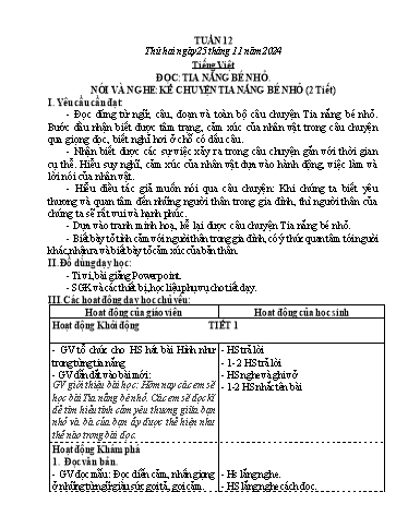 Kế hoạch bài dạy Lớp 3 - Tuần 12 - Năm học 2024-2025 - Hồ Thị Thủy