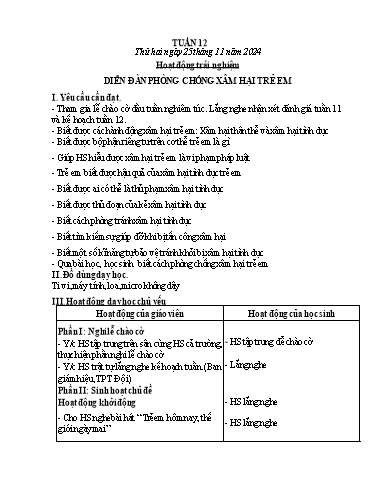 Kế hoạch bài dạy Lớp 3 - Tuần 12 - Năm học 2024-2025 - Lê Thị Thúy Hà