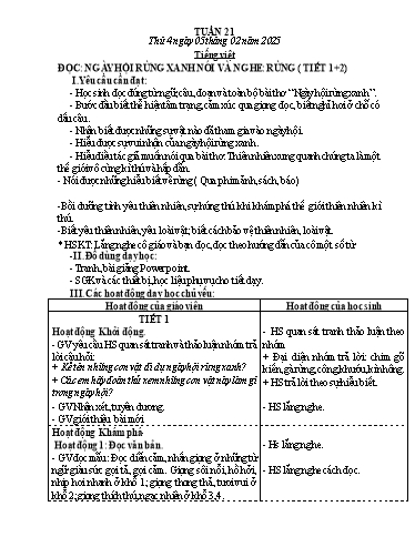 Kế hoạch bài dạy Lớp 3 - Tuần 21 - Năm học 2024-2025 - Hồ Thị Thủy