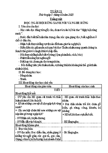 Kế hoạch bài dạy Lớp 3 - Tuần 21 - Năm học 2024-2025 - Võ Thị Huyền Thu