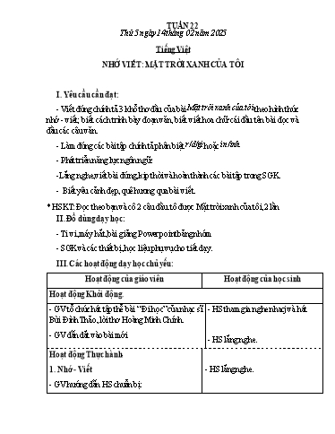 Kế hoạch bài dạy Lớp 3 - Tuần 22 - Năm học 2024-2025 - Hồ Thị Thủy (tiếp theo)
