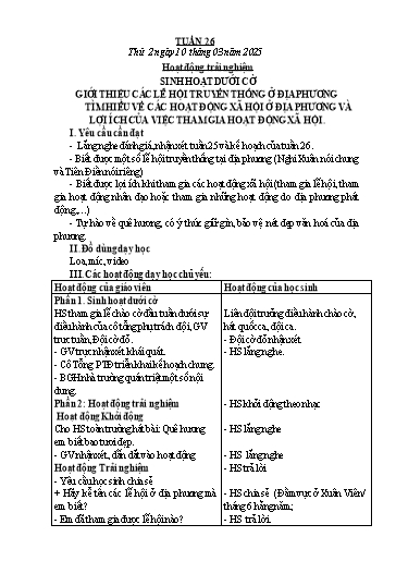Kế hoạch bài dạy Lớp 3 - Tuần 26 - Năm học 2024-2025 - Võ Thị Huyền Thu