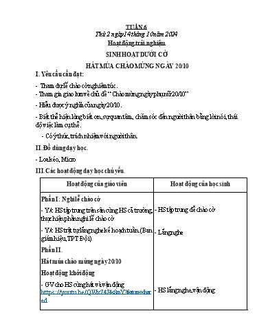 Kế hoạch bài dạy Lớp 3 - Tuần 6 - Năm học 2024-2025 - Lê Thị Thúy Hà