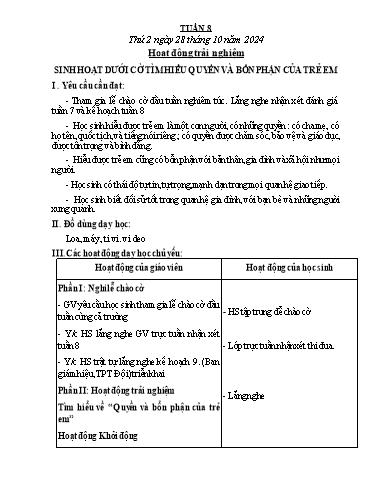 Kế hoạch bài dạy Lớp 3 - Tuần 8 - Năm học 2024-2025 - Hồ Thị Thủy