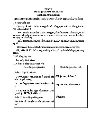 Kế hoạch bài dạy Lớp 3 - Tuần 8 - Năm học 2024-2025 - Lê Thị Thúy Hà