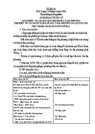 Kế hoạch bài dạy Lớp 4 - Tuần 26 - Năm học 2024-2025 - Cao Xuân Lý