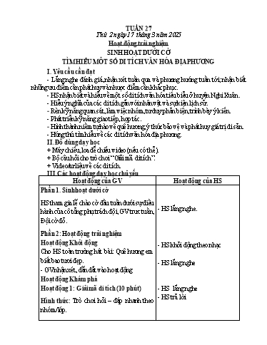 Kế hoạch bài dạy Lớp 4 - Tuần 27 - Năm học 2024-2025 - Cao Xuân Lý