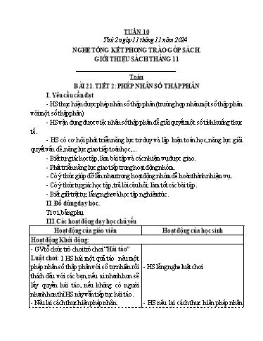 Kế hoạch bài dạy Lớp 5 - Tuần 10 - Năm học 2024-2025 - Trần Thị Khánh Vân