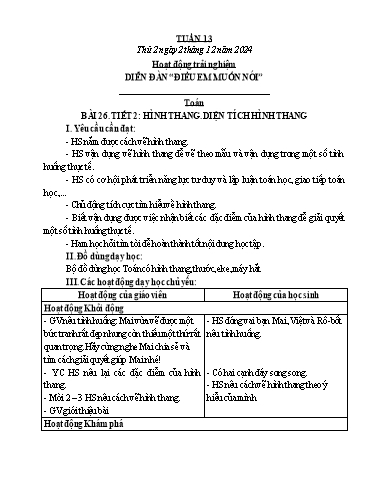 Kế hoạch bài dạy Lớp 5 - Tuần 13 - Năm học 2024-2025 - Lê Thị Tâm