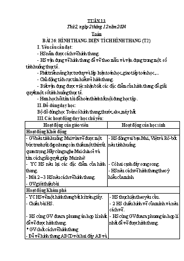 Kế hoạch bài dạy Lớp 5 - Tuần 13 - Năm học 2024-2025 - Trần Thị Khánh Vân
