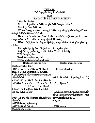 Kế hoạch bài dạy Lớp 5 - Tuần 15 - Năm học 2024-2025 - Lê Thị Tâm