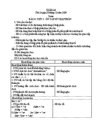 Kế hoạch bài dạy Lớp 5 - Tuần 16 - Năm học 2024-2025 - Lê Thị Tâm