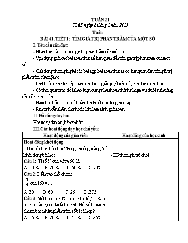 Kế hoạch bài dạy Lớp 5 - Tuần 21 - Năm học 2024-2025 - Đậu Thị Hoa