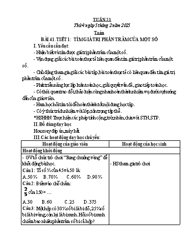 Kế hoạch bài dạy Lớp 5 - Tuần 21 - Năm học 2024-2025 - Trần Thị Diệp