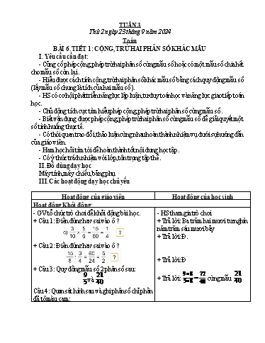 Kế hoạch bài dạy Lớp 5 - Tuần 3 - Năm học 2024-2025 - Lê Thị Tâm