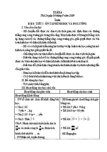 Kế hoạch bài dạy Lớp 5 - Tuần 4 - Năm học 2024-2025 - Lê Thị Tâm