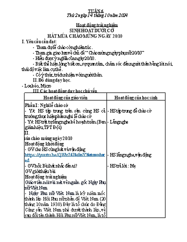 Kế hoạch bài dạy Lớp 5 - Tuần 6 - Năm học 2024-2025 - Lê Thị Tâm