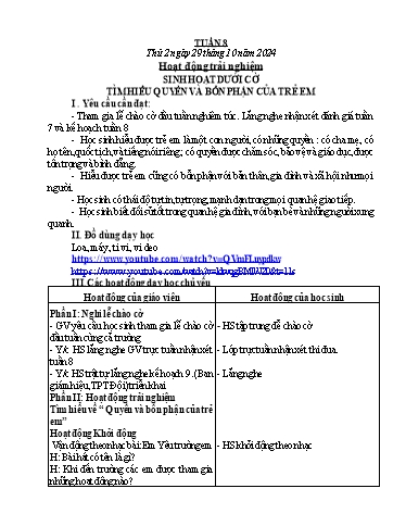 Kế hoạch bài dạy Lớp 5 - Tuần 8 - Năm học 2024-2025 - Đậu Thị Hoa
